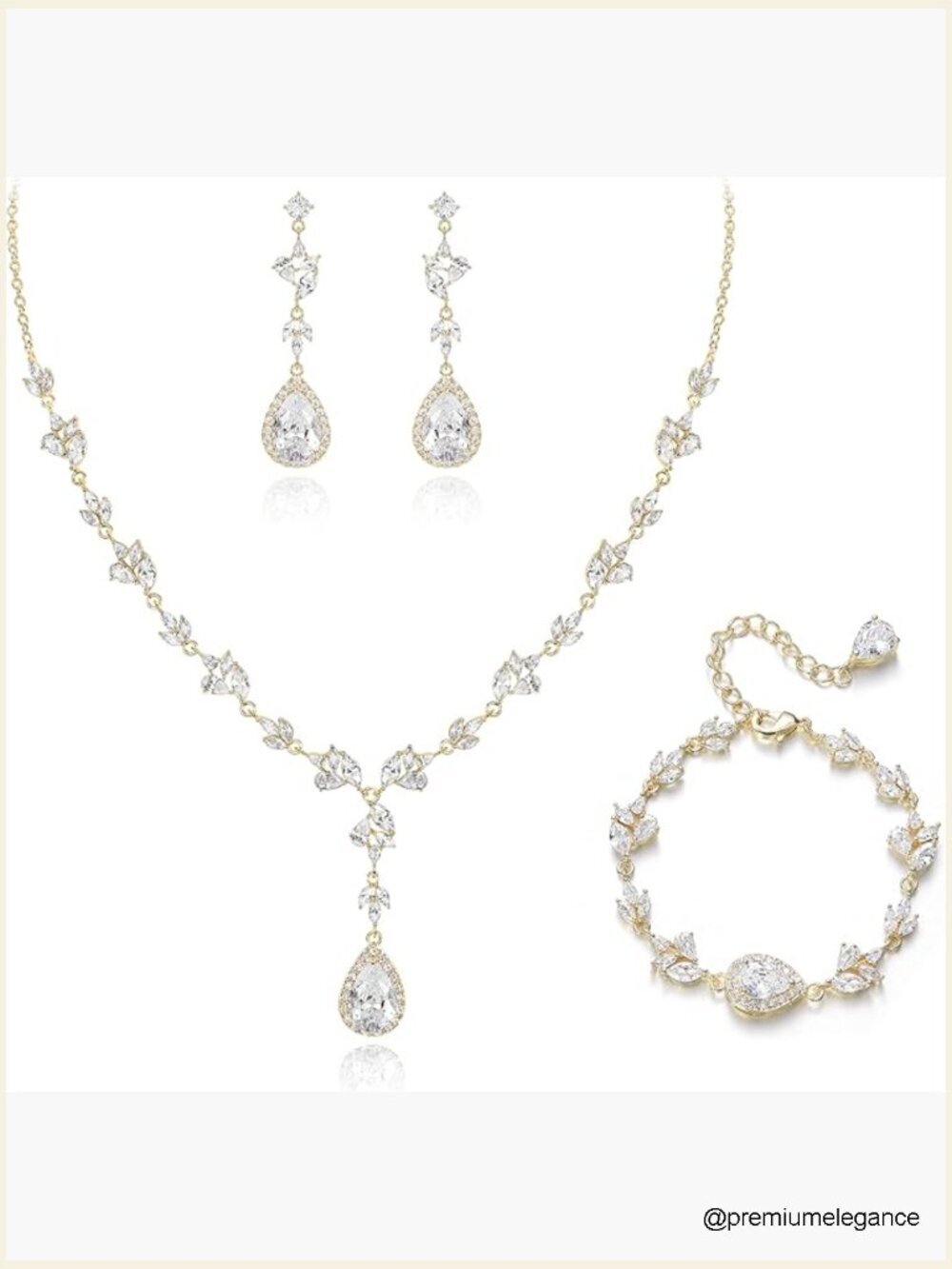 Teardrop Cubic Zirconia Bridal Jewelry Set Necklace Earrings Bracelet Wedding